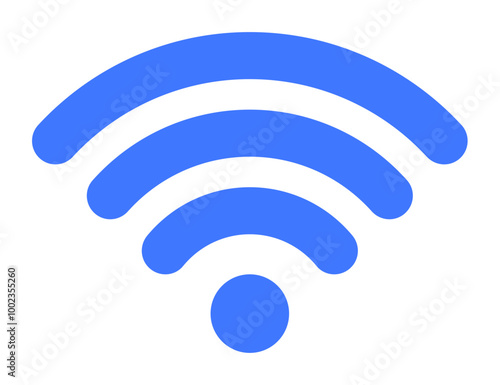 Blue network signal with full strength indicated by three curved lines above a single dot. Ideal for technology, communication, internet services, wireless connectivity, digital networks. Simple