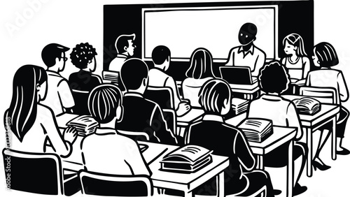 A vibrant classroom filled with diverse students engaging in a creative group project silhouette.