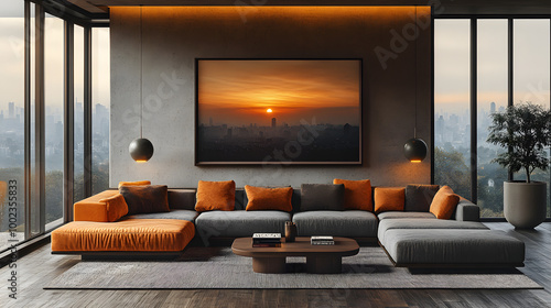 A Large Framed Photograph on the Wall of an Elegant Living Room 