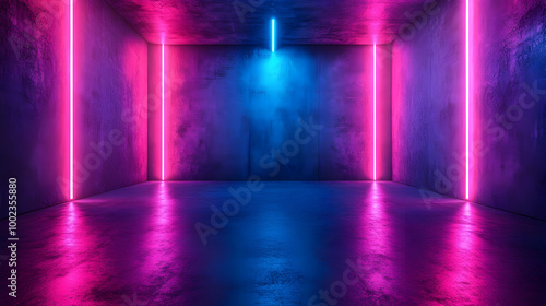 Wallpaper Mural Neon Lights in a Concrete Room 3D Illustration Torontodigital.ca