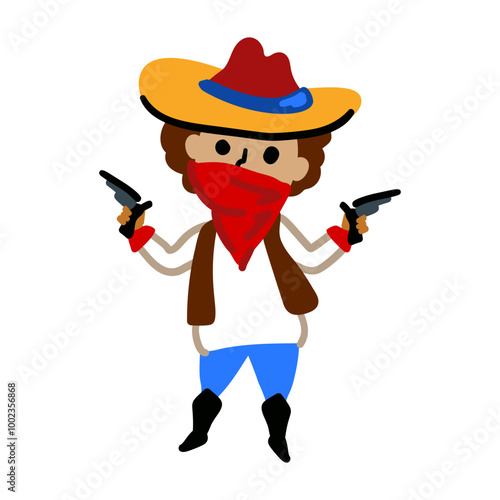 Funny cowboy character in cartoon style. Vector illustration isolated on white background