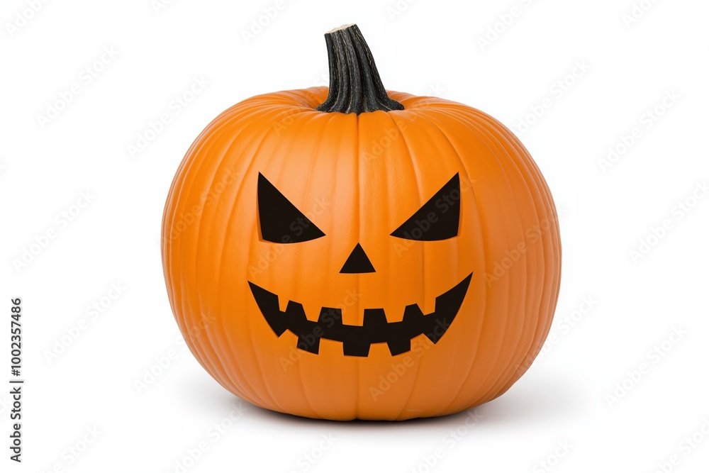 Pumpkin with a scary face drawn on it. The pumpkin is orange and has a black nose and mouth. haunted pumpkin, isolate on white background Pumpkin with a scary face drawn on it. The pumpkin is orange and has a black nose and mouth. haunted pumpkin, isolate on white background