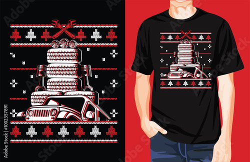 Christmas tree car parts t-shirt design unique idea