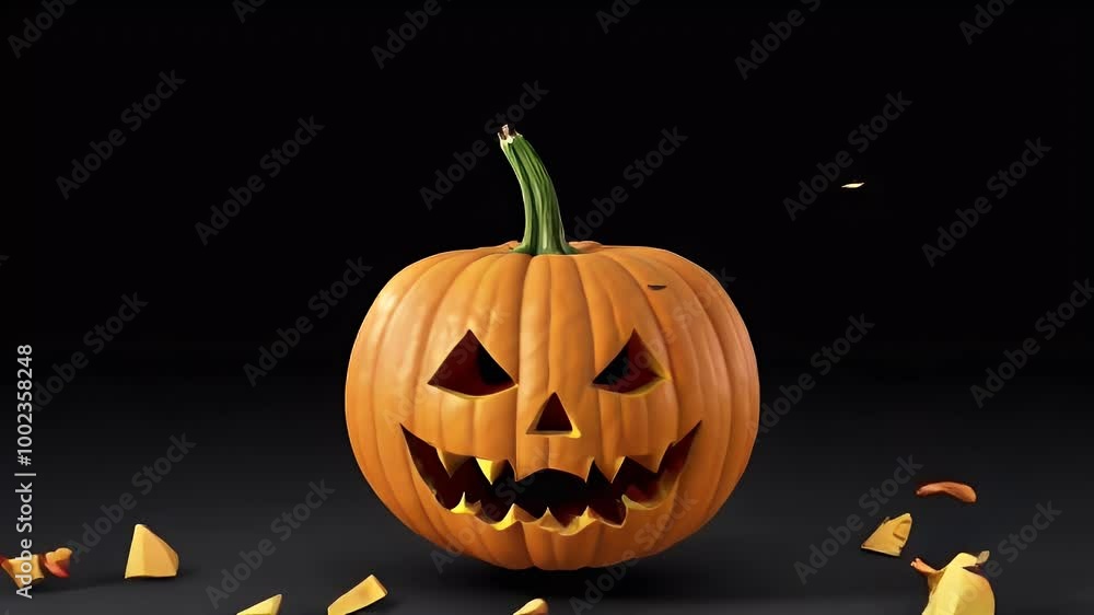 A carved pumpkin with a scary face and a fiery top, on a black background. A carved pumpkin with a scary face and a fiery top, on a black background.