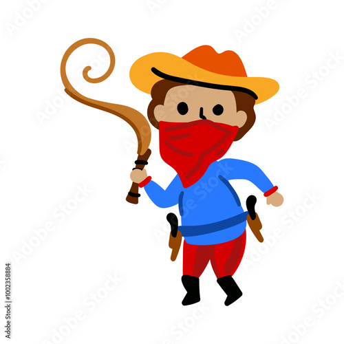 Funny cowboy character in cartoon style. Vector illustration isolated on white background