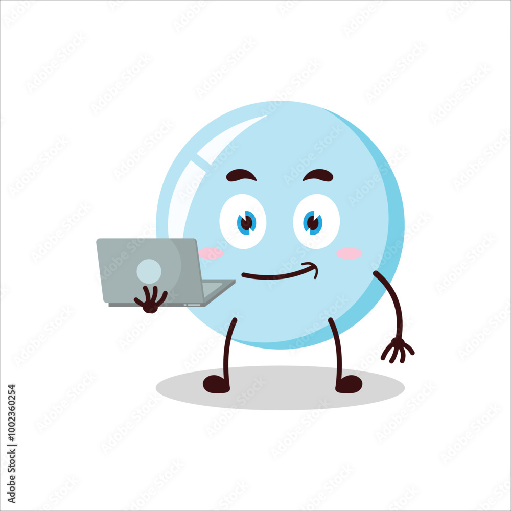 Obraz premium Cute success business expression of bubble carry laptops cartoon character