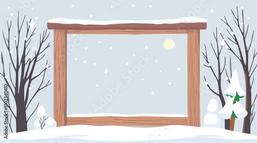 Merry christmas winter snowfall background with ice covered frame and tree on bark blue backdrop. white snowfall texture. christmas, merry, vintage, banner, sale Vector 3d illustration.