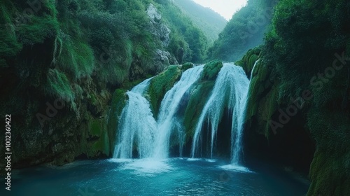 Waterfall on mountain river 