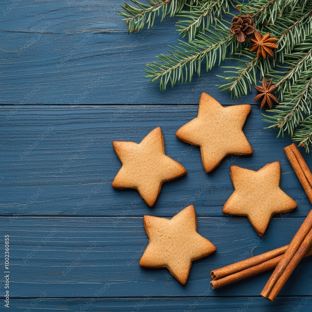 Star Shaped Cinnamon Cookies on a Wooden Table Star Shaped Cinnamon Cookies on a Wooden Table