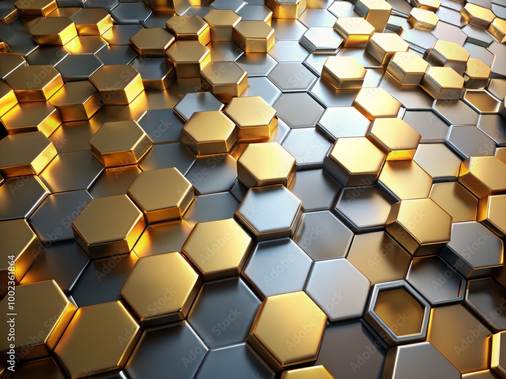 Sleek gold and grey geometric hexagon background ideal for modern futuristic design projects, enhancing visual appeal Sleek gold and grey geometric hexagon background ideal for modern futuristic design projects, enhancing visual appeal