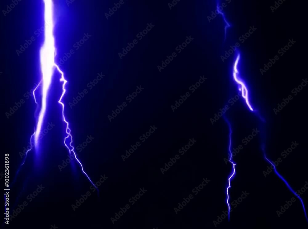 Striking blue bolts of lightning illuminate the black background Striking blue bolts of lightning illuminate the black background