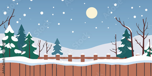 Marry christmas winter snow background with ice covered tree on blue backdrop. white snowfall texture. christmas, merry, vintage, banner, sale Vector 3d illustration.