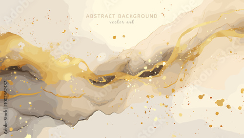 Art background with paint splatters splashes. Gold natural luxury abstract lines liquid marble. Beige earth color gradients. Print wall art cover invitation card design. Watercolor style vector photo