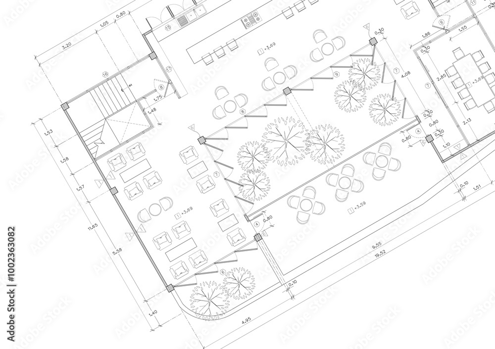 Floor plan designed building on the drawing. Floor plan designed building on the drawing.