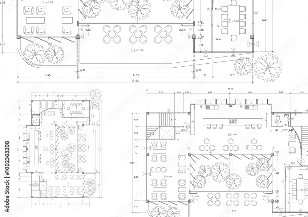 Floor plan designed building on the drawing. Floor plan designed building on the drawing.