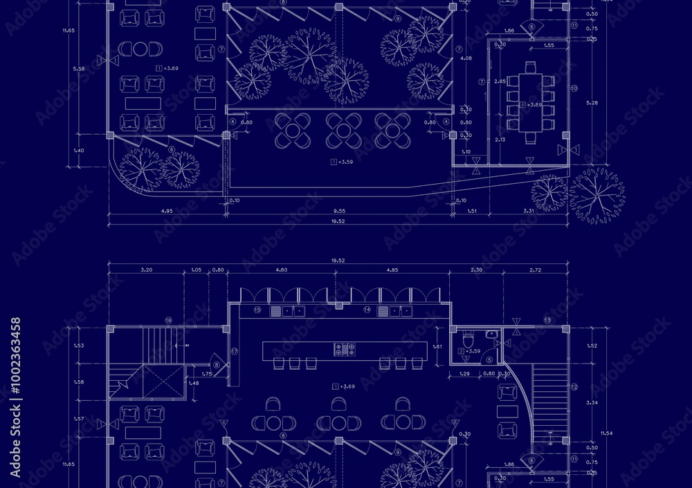 Floor plan designed building on the drawing. Floor plan designed building on the drawing.
