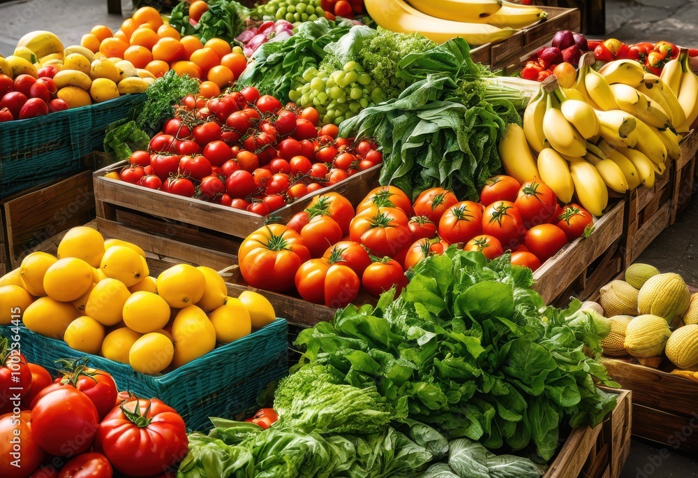fresh vibrant produce display showcasing colors cleanliness varieties fruits vegetables, freshness, hygiene, arrangement, organic, market, counter fresh vibrant produce display showcasing colors cleanliness varieties fruits vegetables, freshness, hygiene, arrangement, organic, market, counter