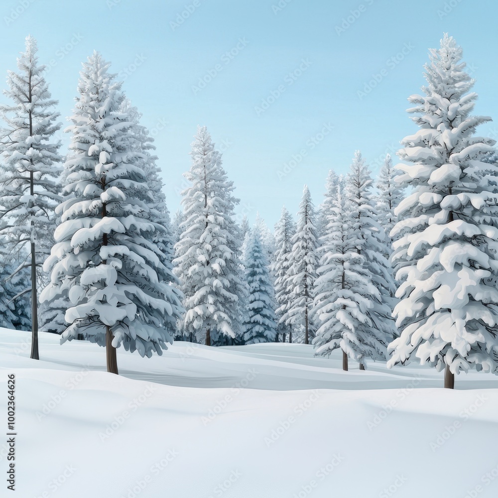 Tranquil Winter Landscape with Snow-Covered Trees Tranquil Winter Landscape with Snow-Covered Trees