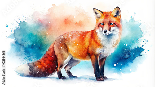 Red Fox with Vibrant Watercolor Background photo