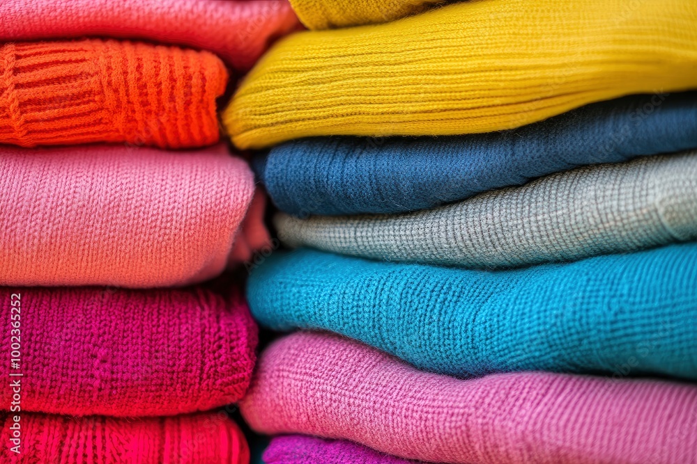 stack of colourful cotton clothes, close up pile of clothing with generative ai stack of colourful cotton clothes, close up pile of clothing with generative ai