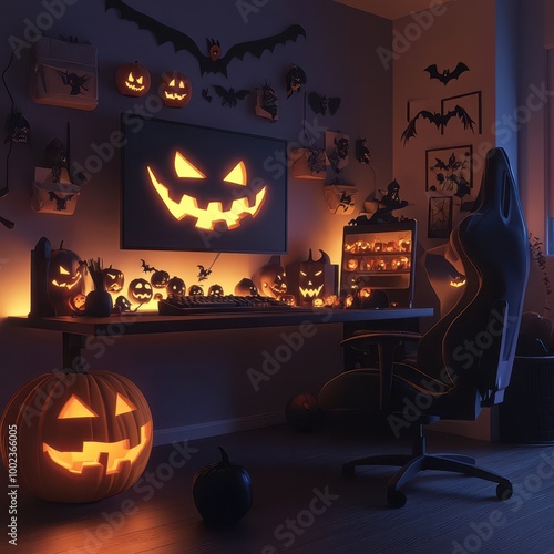 Halloween Gaming Setup with Jack o  Lantern Decorations