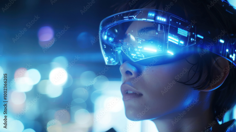 Futuristic technology and virtual reality concept with neon lights