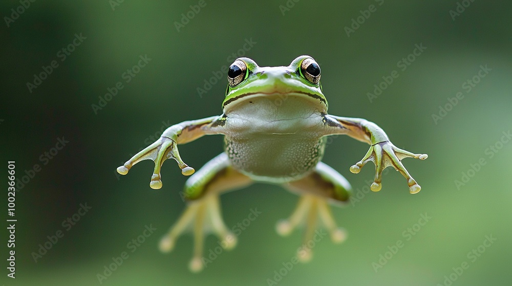 A close-up shot of a frog with its legs dangling off the edge of its body A close-up shot of a frog with its legs dangling off the edge of its body