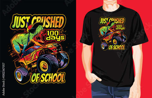 Dino Monster truck School t-shirt design unique idea