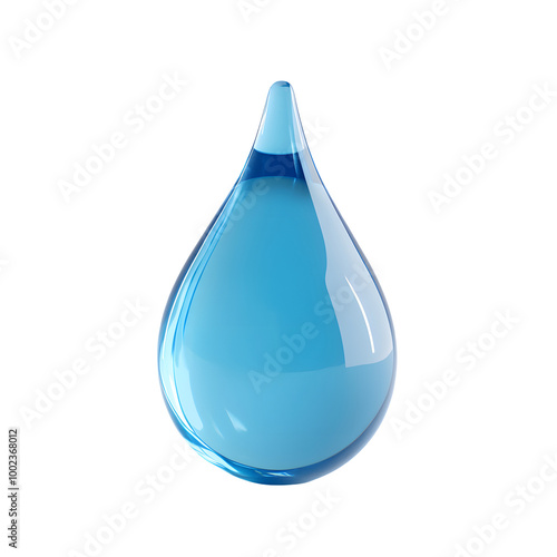 3D blue water drop shape isolated on transparent background