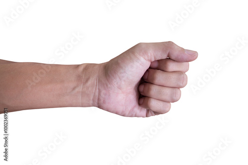 Close up fist hand gesture, isolated on white background.