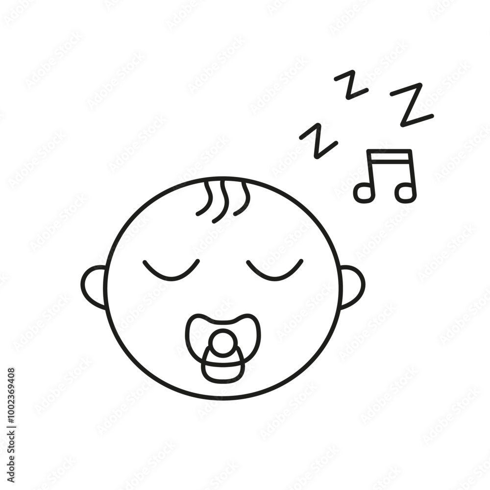 Sleeping Baby with Pacifier Line Icon. Infant with Lullaby and ZZZ Sign Outline Symbol. Editable Stroke. Isolated Vector Illustration Sleeping Baby with Pacifier Line Icon. Infant with Lullaby and ZZZ Sign Outline Symbol. Editable Stroke. Isolated Vector Illustration