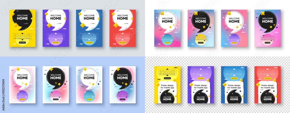 Poster templates design with quote, comma. Welcome home tag. Home invitation offer. Hello guests message. Welcome home poster frame message. Quotation offer bubbles. Comma text balloon. Vector Poster templates design with quote, comma. Welcome home tag. Home invitation offer. Hello guests message. Welcome home poster frame message. Quotation offer bubbles. Comma text balloon. Vector