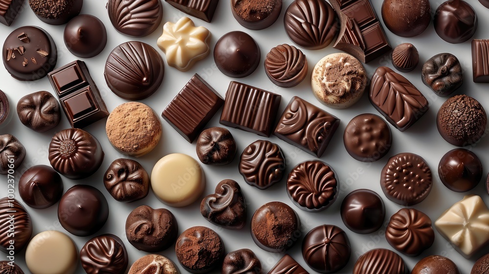 Background filled with an assortment of chocolate. Background filled with an assortment of chocolate.