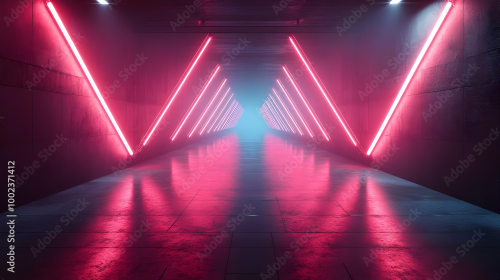 Fototapeta premium Neon Lights Corridor 3D Illustration