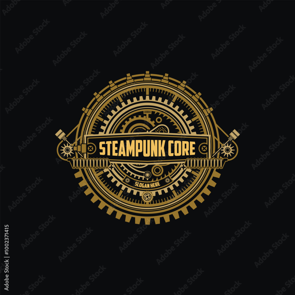 Fototapeta premium Steampunk badge logo with vintage gear circle