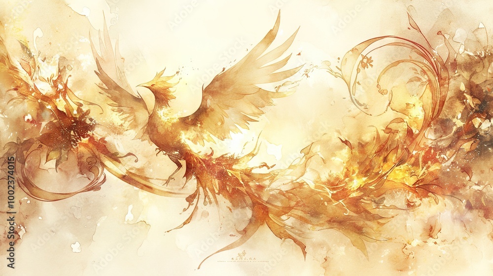 A bird, painted in orange and yellow, with outstretched wings A bird, painted in orange and yellow, with outstretched wings