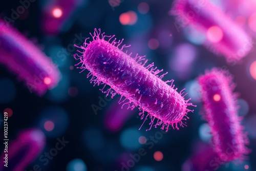 A Close-Up View of a Single Purple Bacterium with Spiky Appendages