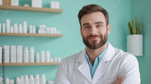 Smiling Pharmacist in a Pharmacy