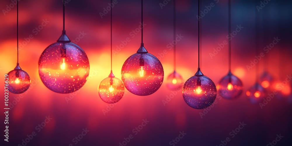 Hanging glass bulbs glowing with warm light in a soft gradient background, creating a modern, atmospheric design perfect for innovative or creative projects. Hanging glass bulbs glowing with warm light in a soft gradient background, creating a modern, atmospheric design perfect for innovative or creative projects.