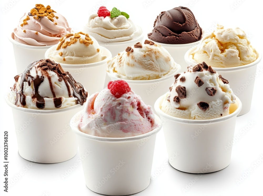 different ice cream flavors in paper cups different ice cream flavors in paper cups