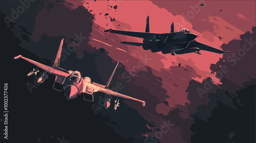 Illustration of a jet fighter. Air force. Military aircraft. Plane.