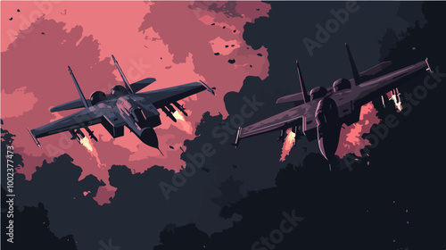 Illustration of a jet fighter. Air force. Military aircraft. Plane.
