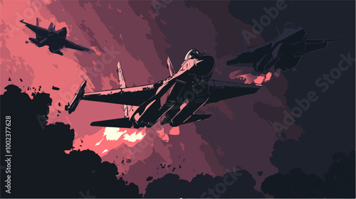 Illustration of a jet fighter. Air force. Military aircraft. Plane.
