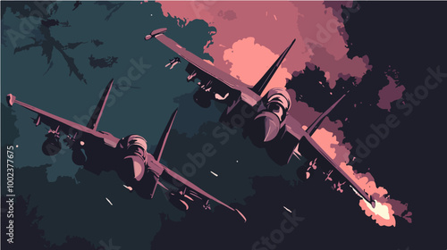 Illustration of a jet fighter. Air force. Military aircraft. Plane.