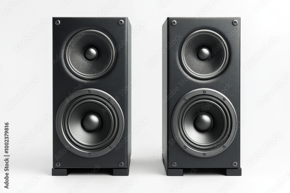 High-quality Black Audio Speakers Designed for Clear Sound in a Modern Studio Setting High-quality Black Audio Speakers Designed for Clear Sound in a Modern Studio Setting
