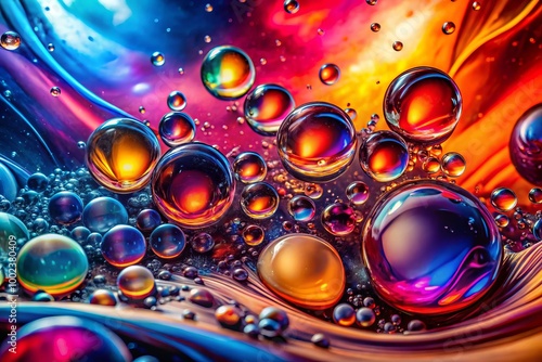 Vibrant oil and water collide, illuminated by dramatic lighting, showcasing their distinct characteristics in a