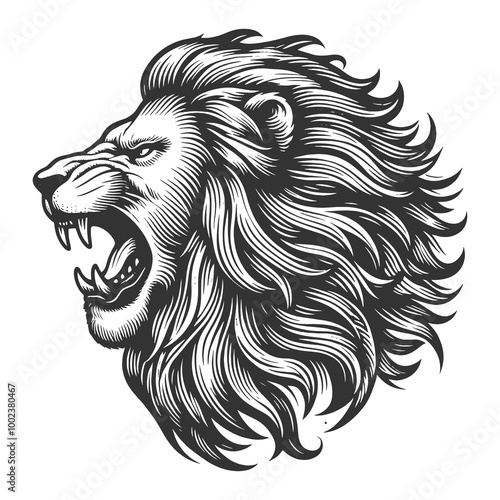 Wallpaper Mural Fierce Lion Head Roaring tattoo growling sketch engraving generative ai raster illustration. Scratch board imitation. Black and white image. Torontodigital.ca