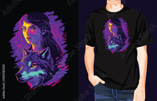 Girl and wolf vex t-shirt design unique idea