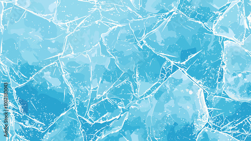 Freezy ice surface horizontal background. Natural ice with cracks and scratches. Frosty frozen water close up. Winter cold weather card banner poster design. Light blue colors. Cartoon style vector