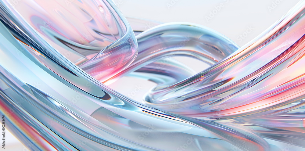 3D render of an abstract futuristic background with holographic glass elements and curved lines on a white background 3D render of an abstract futuristic background with holographic glass elements and curved lines on a white background